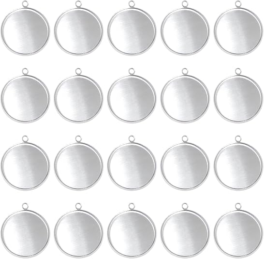 Hoop Earrings - 20 Pieces Stainless Steel Round Bezel