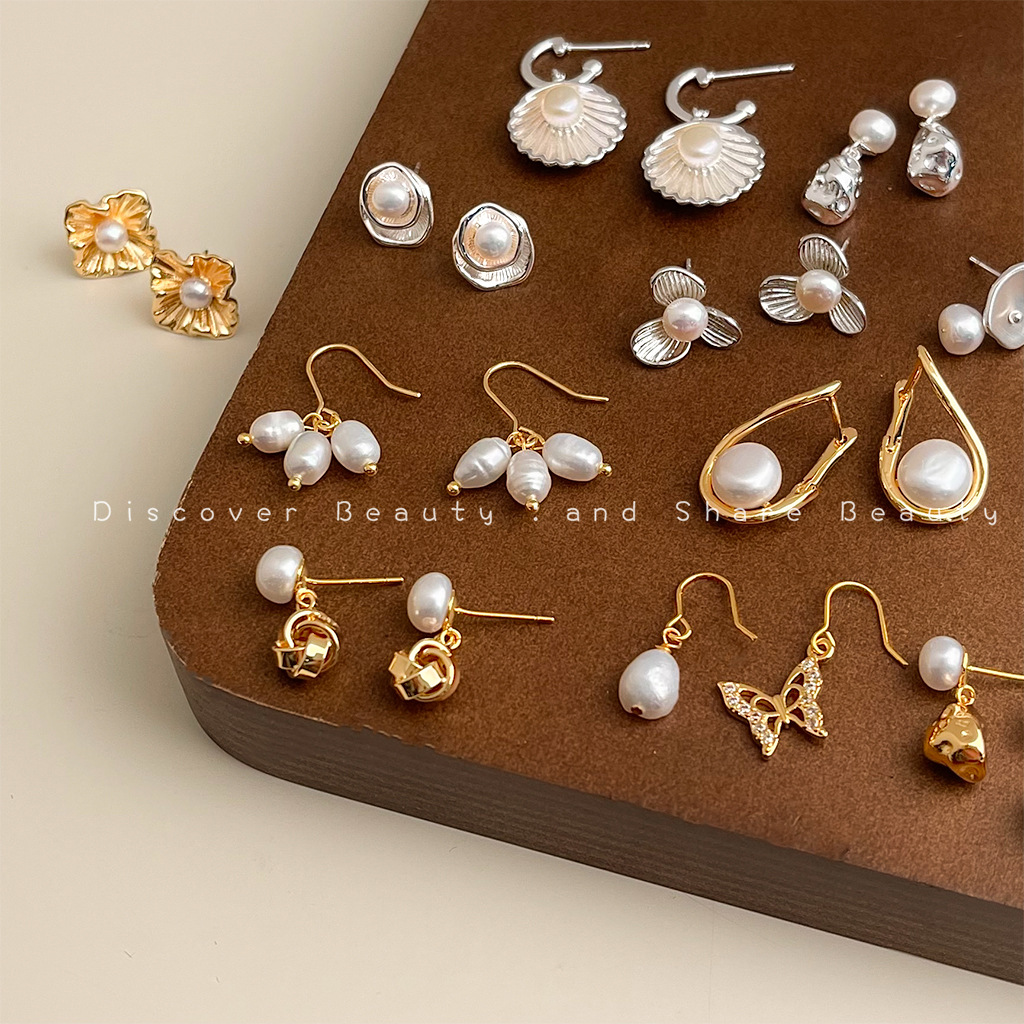 Pearl Stud Earrings - DIY accessories Fashion commuter freshwater pearl