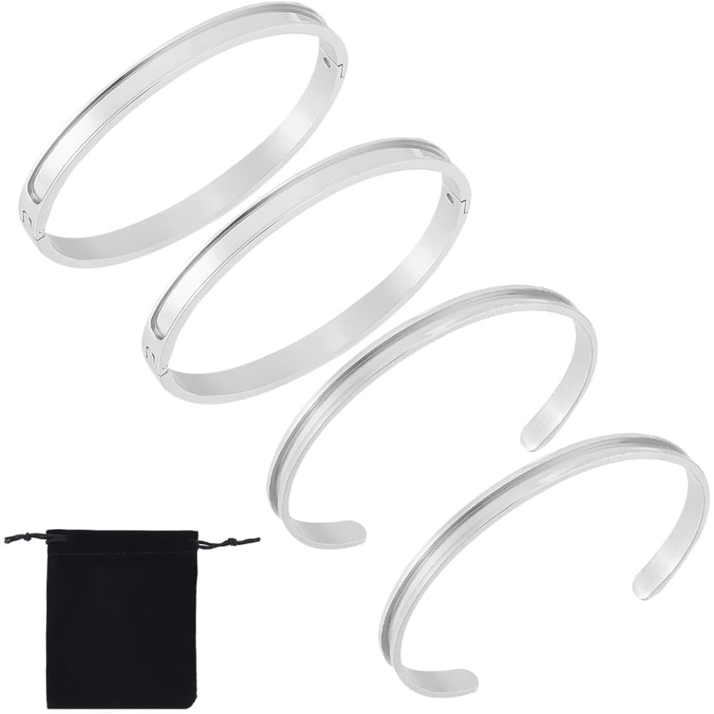 Cuff Bangle Bracelet - 4Pcs 2 Styles Grooved Cuff Bangle