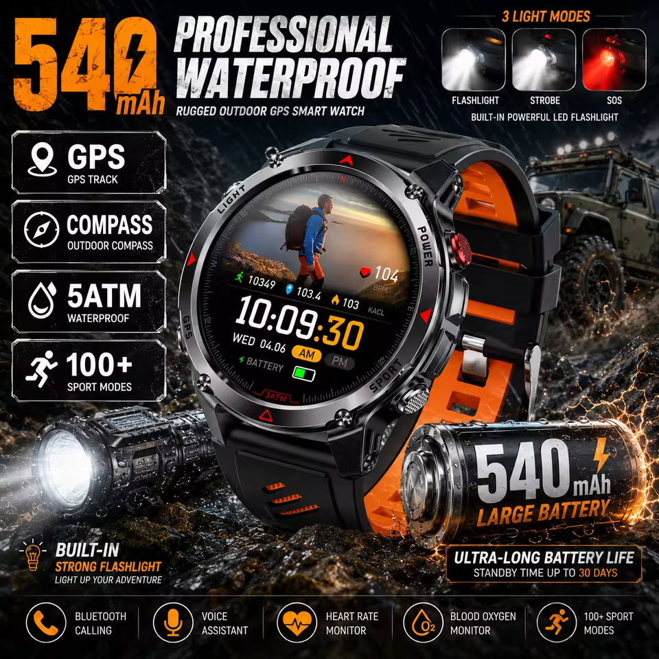 Italian Jewelry Watches - Military 540mAh GPS Smart Watch 3ATM
