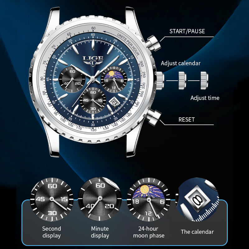 LIGE Brand Luxury Quartz Man W - Jewelry Inspired Watches 评论和价格