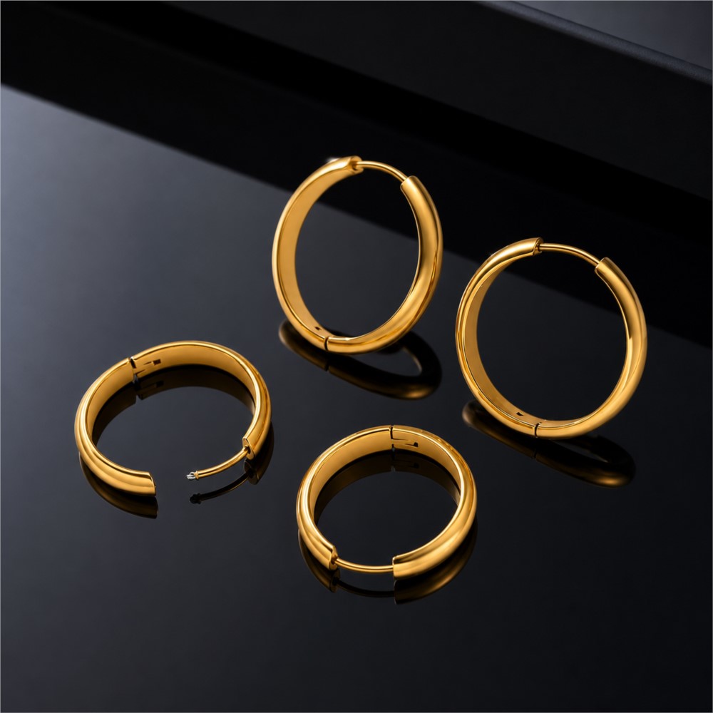 4Pcs Stainless Steel Round Hoo - Hoop Earrings 评论和价格