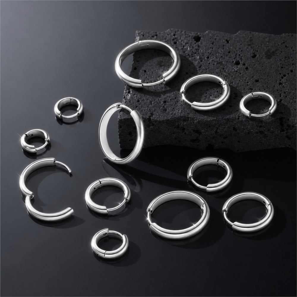4Pcs Stainless Steel Round Hoo - Hoop Earrings 评论和价格
