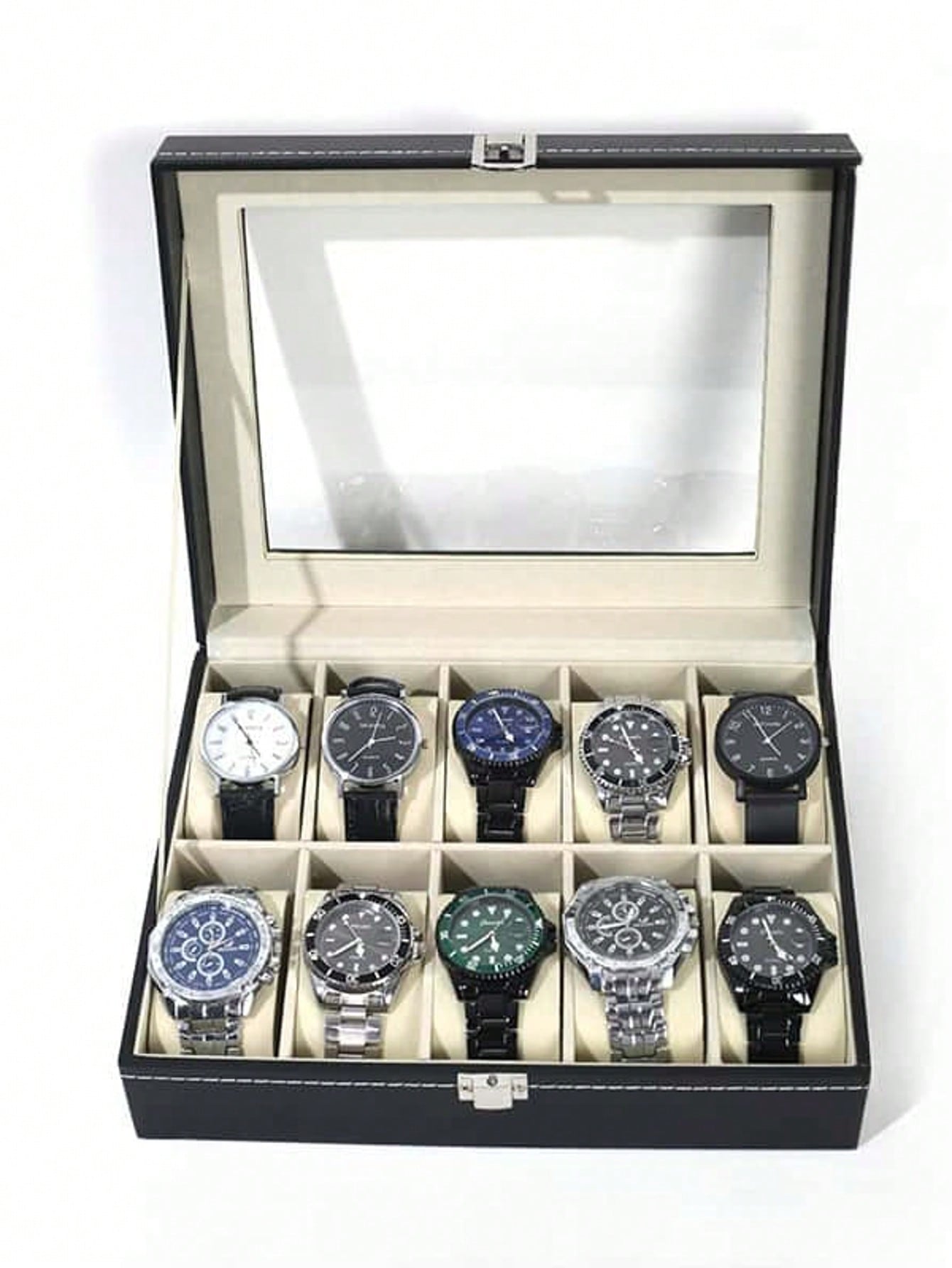 Leather Watch Box with Lock, L - Jewelry And Watches Box 评论和价格
