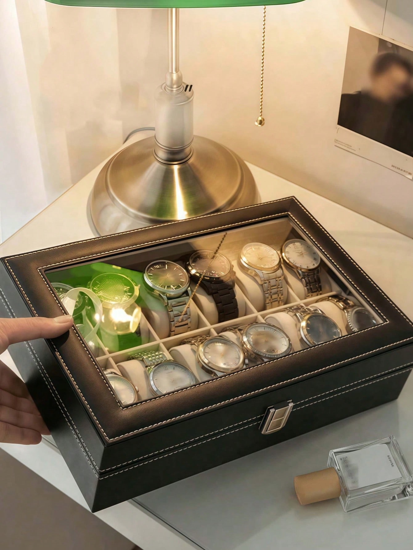 Leather Watch Box with Lock, L - Jewelry And Watches Box 评论和价格
