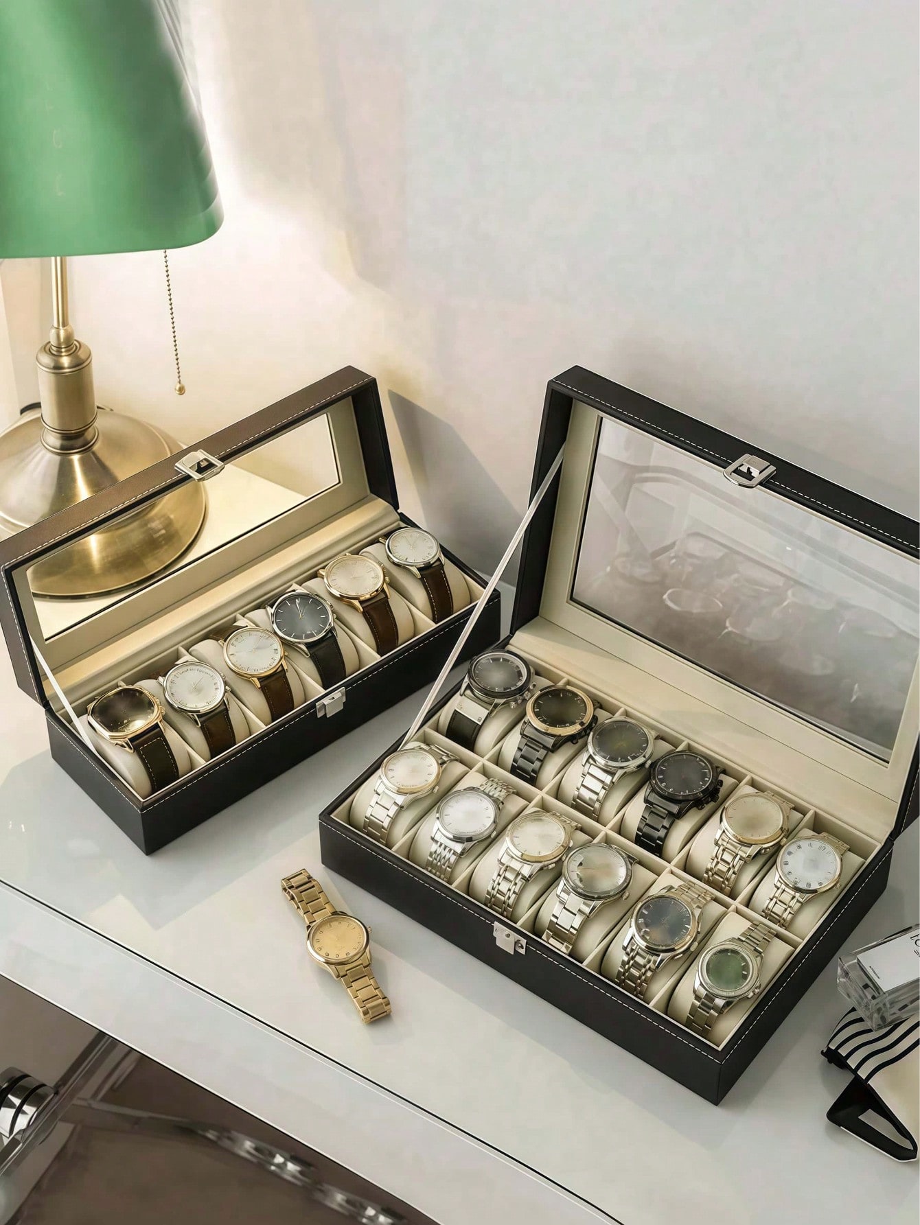 Leather Watch Box with Lock, L - Jewelry And Watches Box 评论和价格