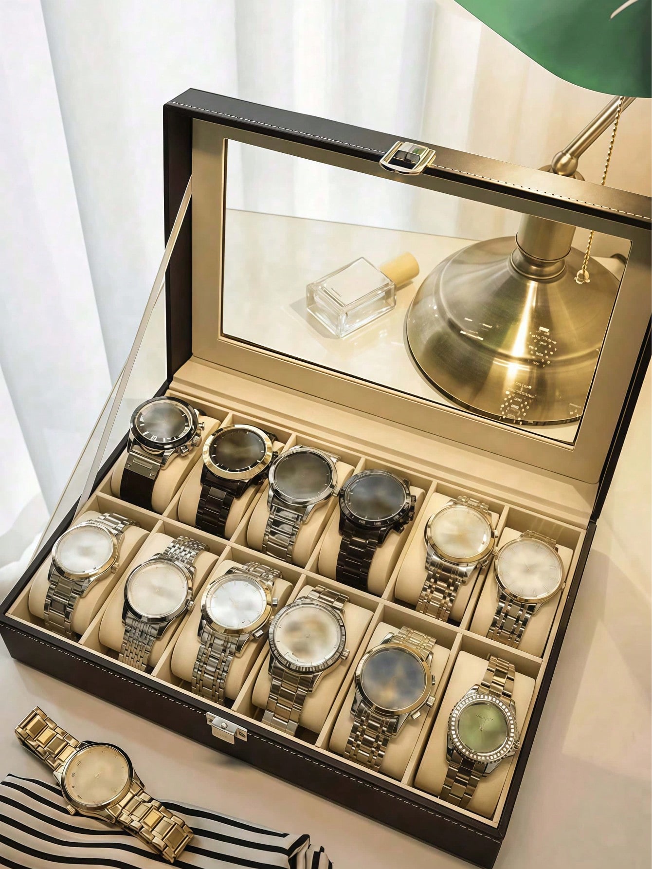 Leather Watch Box with Lock, L - Jewelry And Watches Box 评论和价格