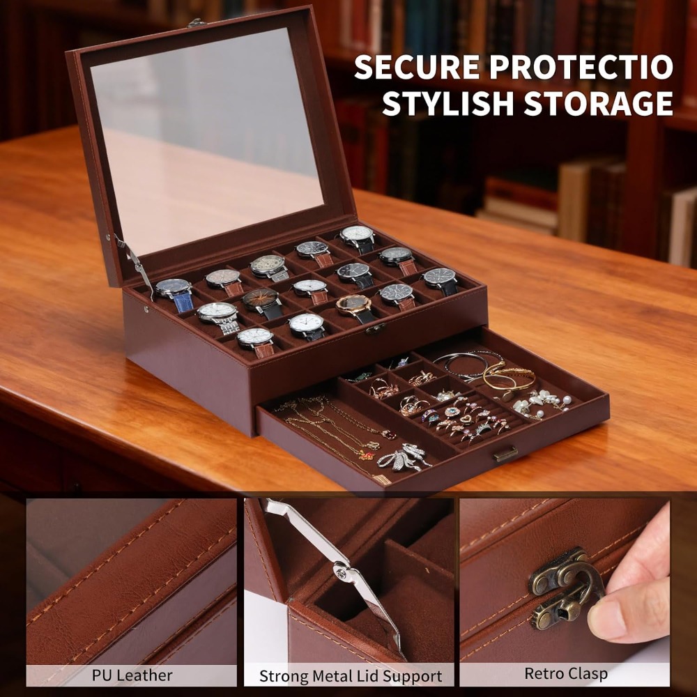 2-Layer Watch Box with Lock, H - Jewelry Box That Holds Watches 评论和价格