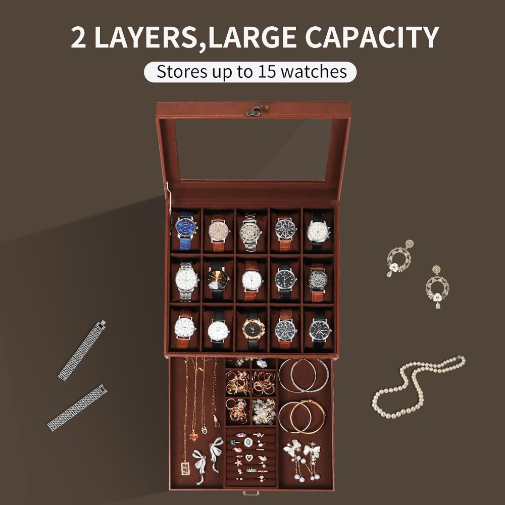 2-Layer Watch Box with Lock, H - Jewelry Box That Holds Watches 评论和价格