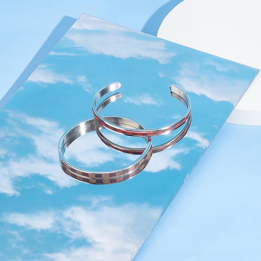 4Pcs 2 Styles Grooved Cuff Ban - Cuff Bangle Bracelet 评论和价格