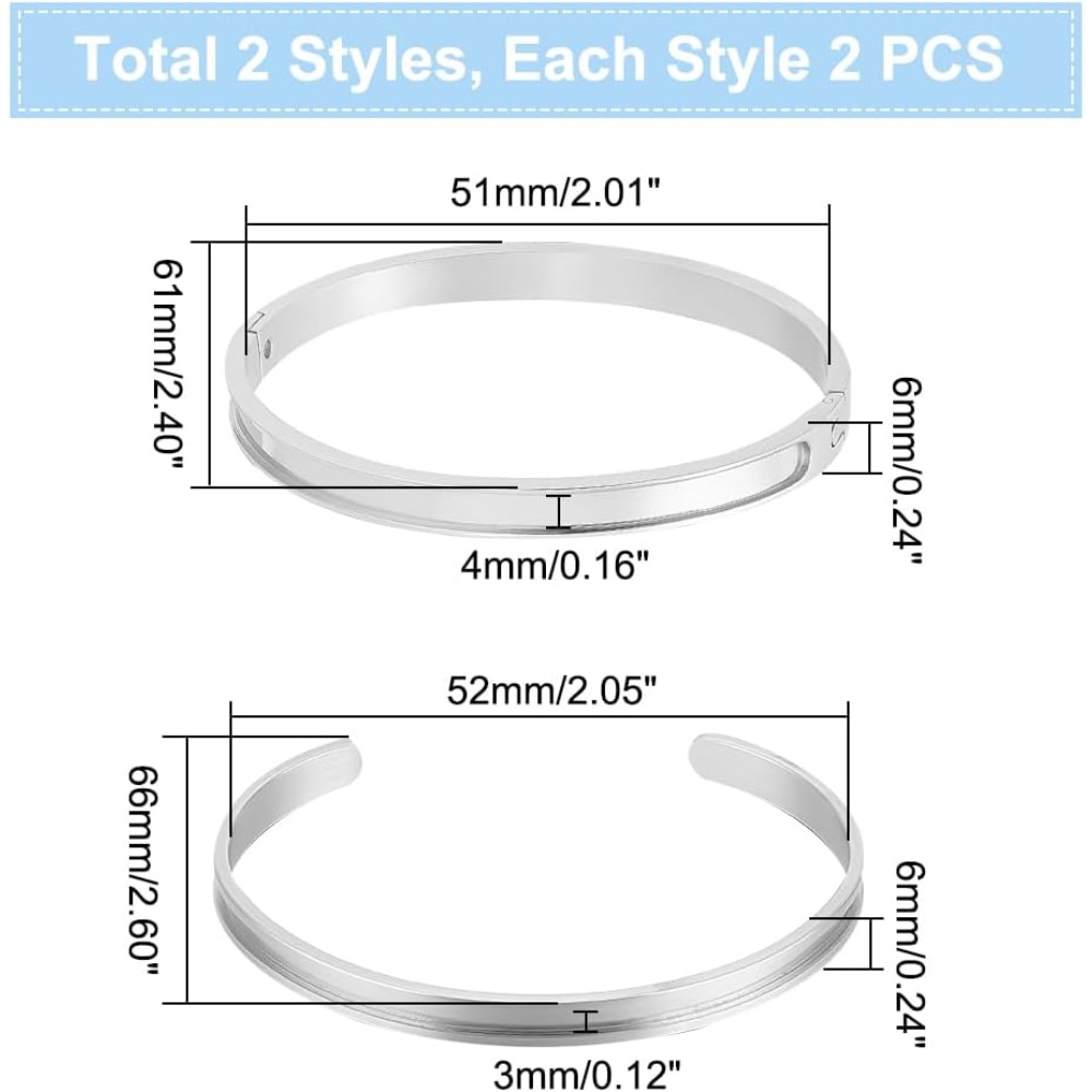 4Pcs 2 Styles Grooved Cuff Ban - Cuff Bangle Bracelet 评论和价格