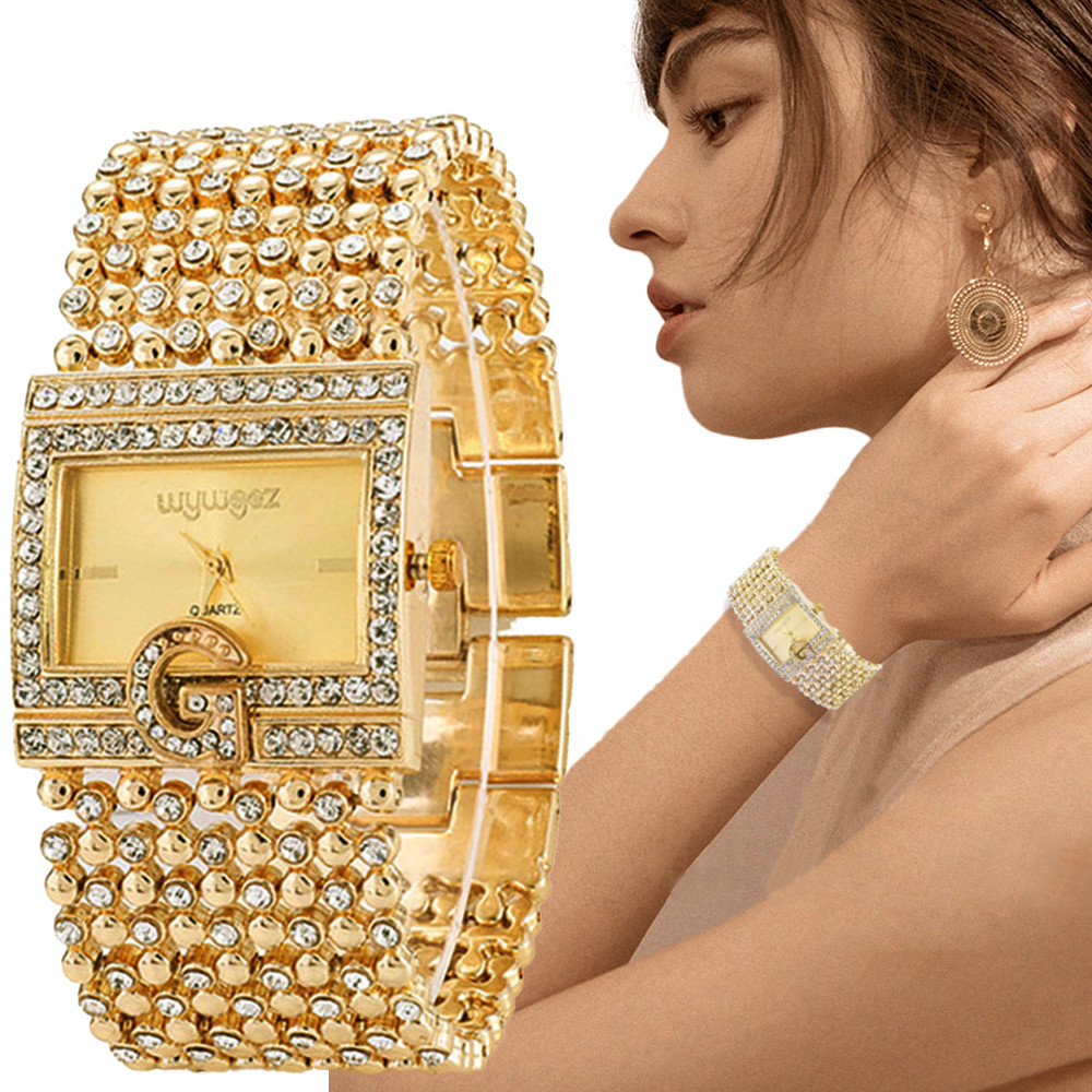 Simple Square Gold Watches Wom - Jewelry Diamond Watches 评论和价格